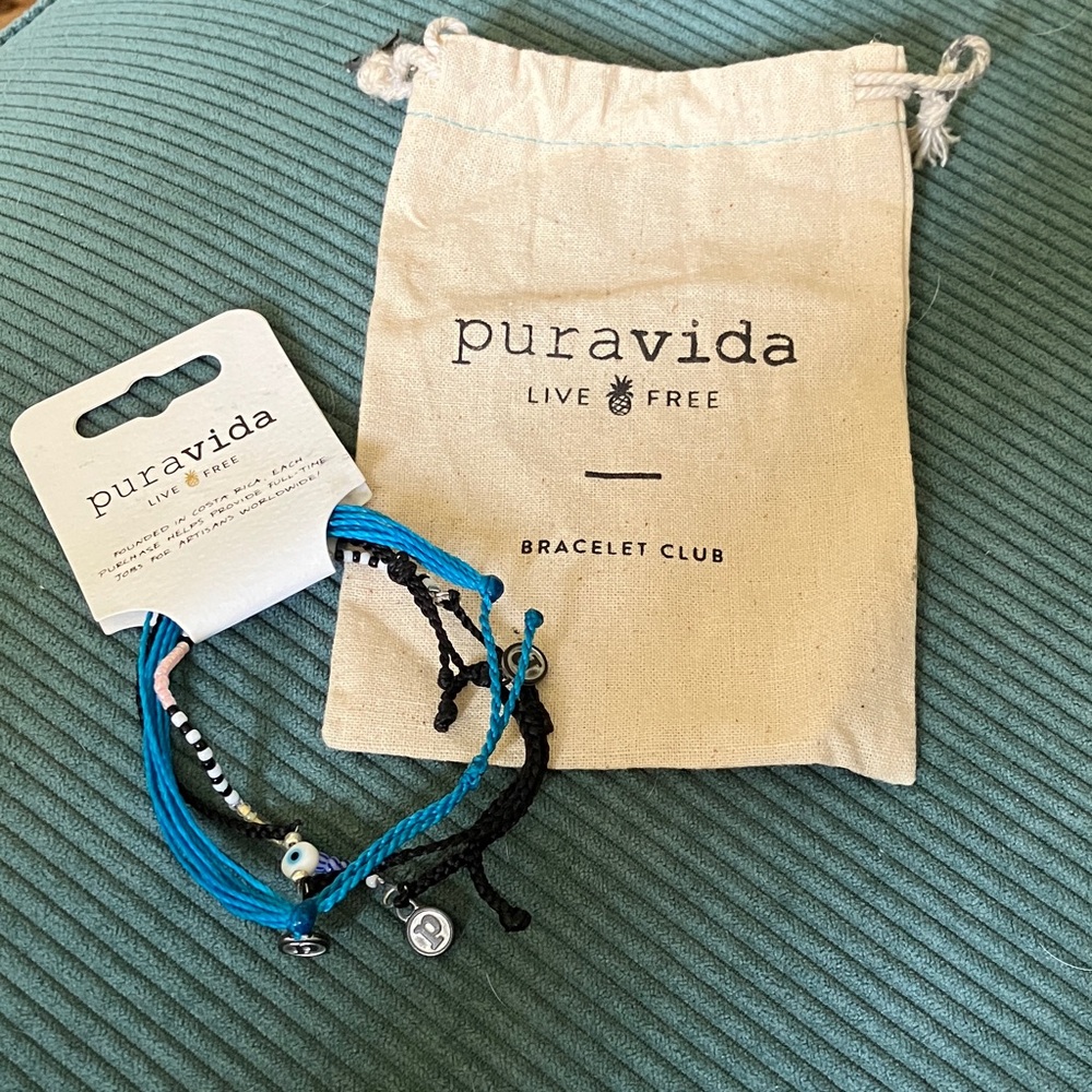 NWT Pura Vida July 2022 monthly bracelet pack stack Ibiza Dreams Black Turquoise
